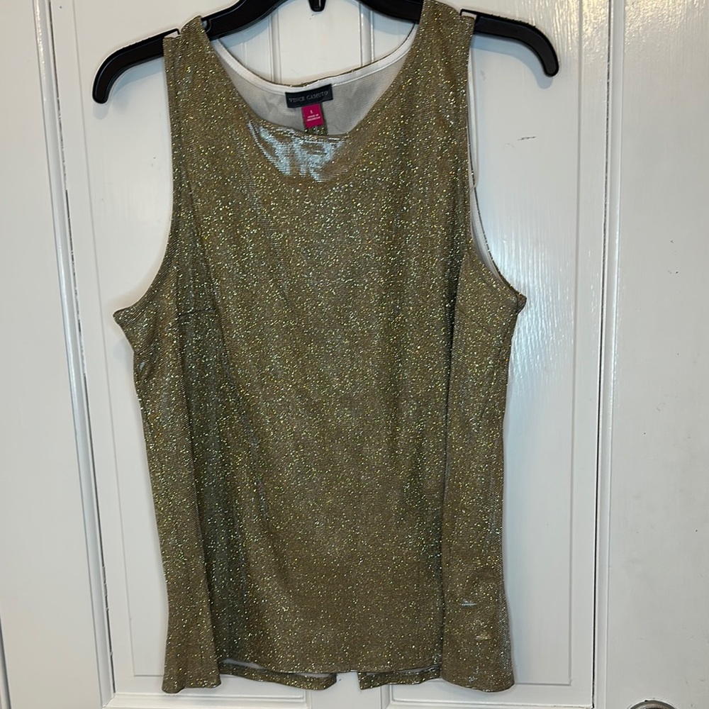 Vince Camuto Gold Metallic Thread Tank size L NWT